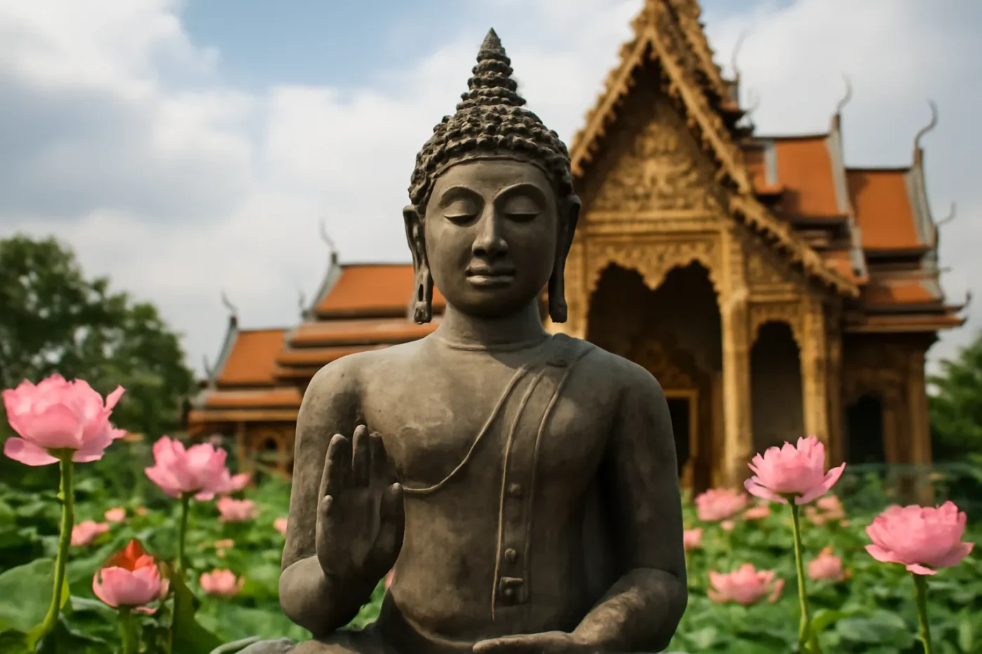 Hình Phật Di Lặc trên nền hoa sen trang nghiêm