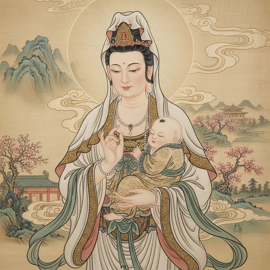 hình phật quan âm bế trẻ nhỏ