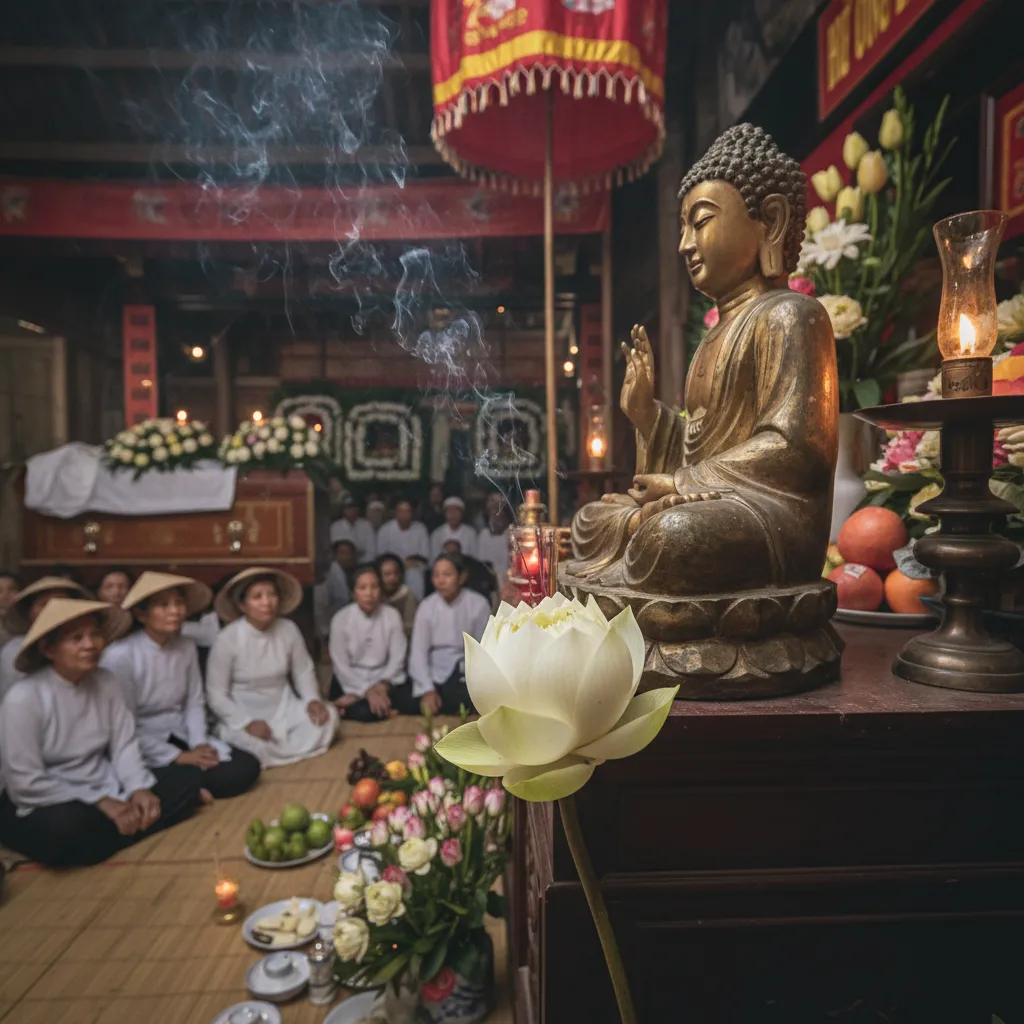 Hình hoa sen trắng kết hợp hình Phật Thích Ca cho đám tang