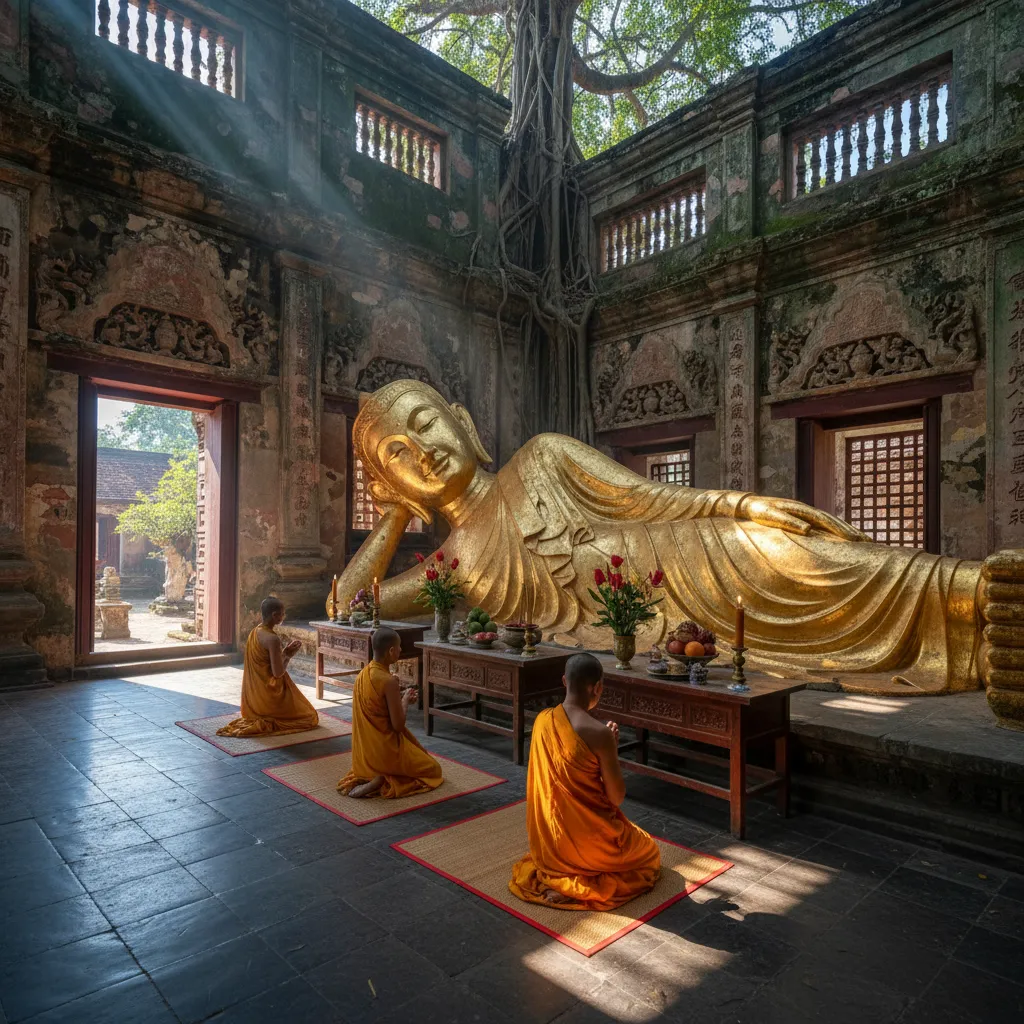 Tượng Phật nằm dát vàng lộng lẫy tại chùa